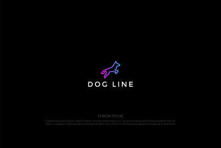 Simple Jumping Dog Wolf Fox Line Outline Logo Design Vectorのイラスト素材
