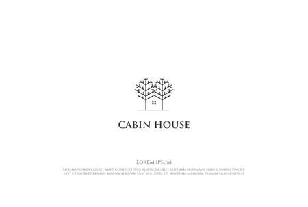 House Cabin Tree Forest Line Real Estate Logo Design Vectorのイラスト素材