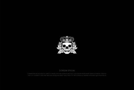 Retro Vintage Skull Rose Flower Badge Emblem Logo Design Vectorのイラスト素材