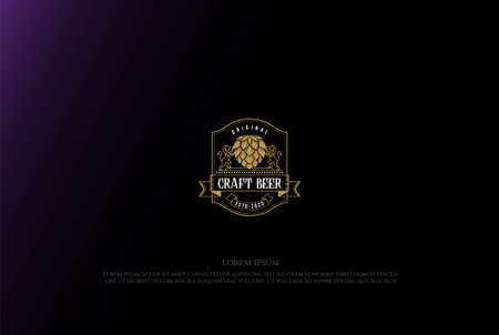 Retro Vintage Royal Lion Hop Crest for Craft Beer Brewing Brewery Emblem Label Design Vectorのイラスト素材