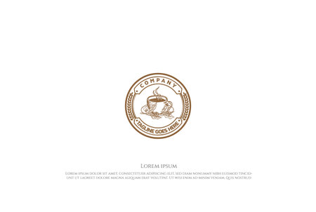 Rustic Retro Vintage Circular Coffee Cup for Cafe Restaurant or Product Label Logo Design Vectorのイラスト素材