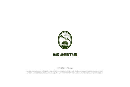 Vintage Retro Mountain Hill with Oak Banyan Tree  Design Vectorのイラスト素材