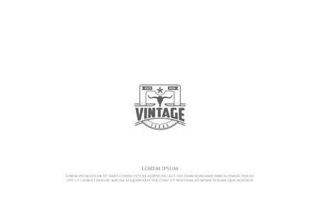 Vintage Retro Texas Bison Bull Longhorn Skull Logo Design Vectorのイラスト素材
