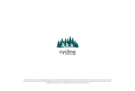 Bike or Bicycle with Pine Cedar Conifer Fir Evergreen Tree Forest for Sport Club Logo Design Vectorのイラスト素材