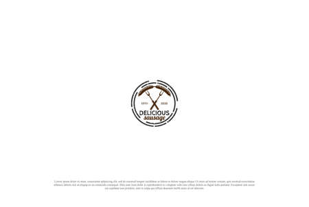 Circular Vintage Retro Rustic Sausage Label Logo Design Vectorのイラスト素材