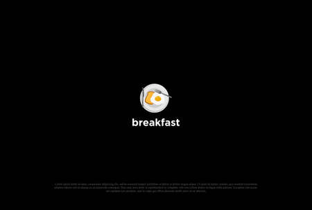 Plate Spoon and Fork with Bread and Egg Sunny Side Up for Breakfast Cafe Restaurant Logo Design Vectorのイラスト素材