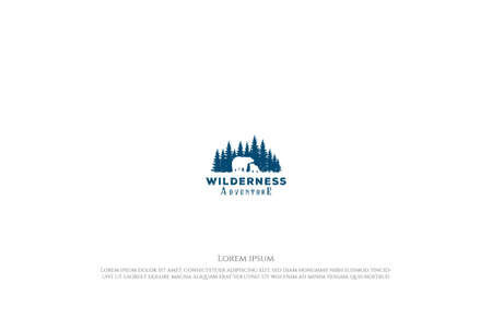 Pine Cedar Conifer Evergreen Fir Spruce Hemlock Larch Cypress Trees Forest with Bear for Wilderness Adventure Logo Design Vectorのイラスト素材