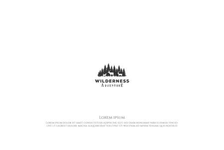 Pine Cedar Conifer Evergreen Fir Spruce Hemlock Larch Cypress Trees Forest with Deer Antler for Wilderness Adventure or Hunting Logo Design Vectorのイラスト素材