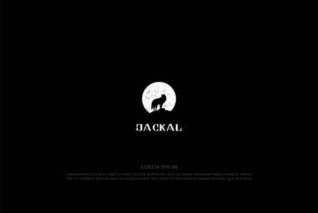 Moon with Wolf Jackal on Mountain Rock Logo Design Vectorのイラスト素材