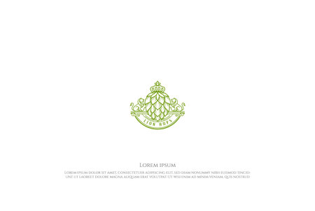 Lion King Crown Crest Hop for Beer Brewing Brewery Label Logo Design Vectorのイラスト素材