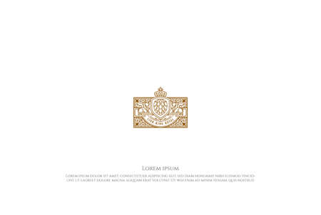 Elegant Luxury Shield Lion King Crown with Hop for Craft Beer Brewing Brewery Badge Emblem Label Logo Design Vectorのイラスト素材