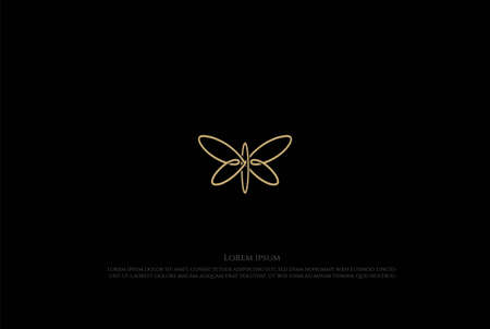 Elegant Luxury Butterfly Line Outline Logo Design Vectorのイラスト素材