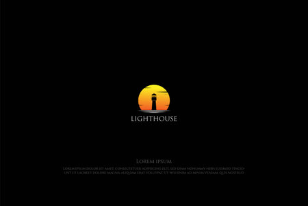 Sunset Sunrise Lighthouse Searchlight Beacon Tower Island Beach Logo Design Vectorのイラスト素材