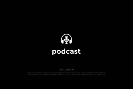 Simple Mic or Microphone Headphones Waveform Sound Wave for Podcast Radio Recording Logo Design Vectorのイラスト素材