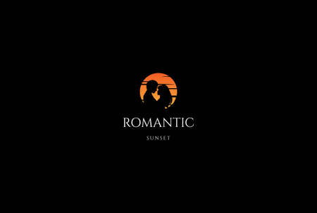 Sunset Romantic Couple for Dating , Valentine Day, Honeymoon, Love or Wedding Logo Design Vectorのイラスト素材