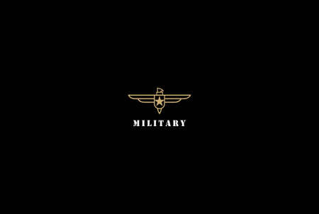 Golden Eagle Hawk Falcon Phoenix Monogram Badge Emblem for Military or Army Logo Design Vectorのイラスト素材