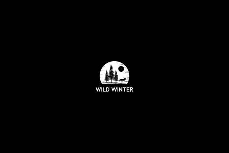 Sunset Pine Cedar Spruce Fir Trees with Wolf for Wilderness Adventure Logo Design Vectorのイラスト素材