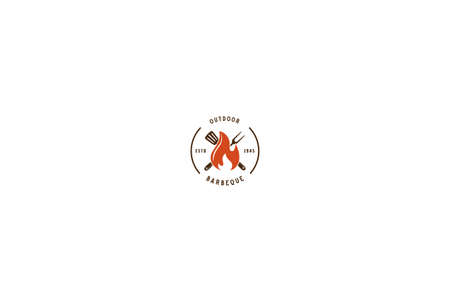Rustic Retro Vintage BBQ Barbecue Grill Badge Emblem Logo Design Vectorのイラスト素材