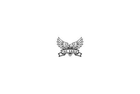 Retro American Eagle Falcon Hawk with Spread Wings and Ribbon Logo Design Vectorのイラスト素材