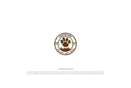 Vintage Retro Bear Wolf Footprint and Pine Cedar Spruce Fir Trees Forest for Outdoor Wilderness Adventure Logo Design Vectorのイラスト素材