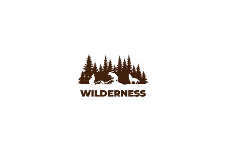 Howling Wolfs with Pine Cedar Spruce Evergreen Fir Conifer Larch Cypress Hemlock Trees Forest for Outdoor Wilderness Adventure Logo Design Vectorのイラスト素材