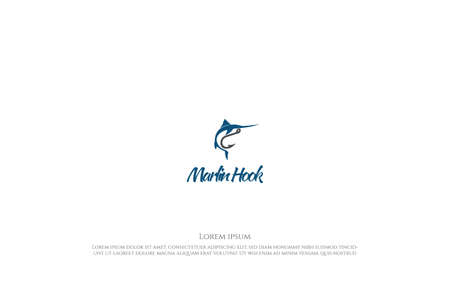 Clever Jumping Marlin or Sword Fish with Hook for Fishing Sport Club Logo Design Vectorのイラスト素材