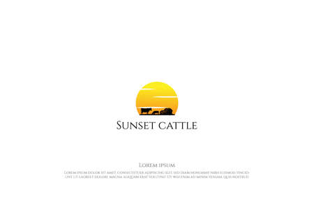 Sunset Sunrise Angus Cow Cattle Livestock Farm Logo Design Vectorのイラスト素材