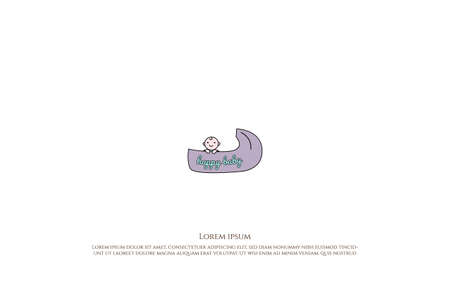 Cute Little Smile Happy Baby with Basket Logo Design Vectorのイラスト素材