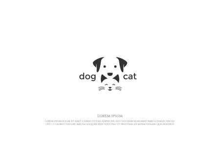 Clever Negative Space Cute Happy Dog and Cat Face for Pet Clinic Logo Design Vectorのイラスト素材