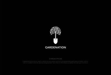 Plant Tree Leaf Leaves with Shovel Spade Scoop for Garden Farm Environment Logo Design Vectorのイラスト素材