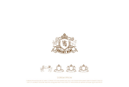 Strong Royal Shield Crown Crest with Lion and Tiger Badge Emblem Logo Design Vectorのイラスト素材