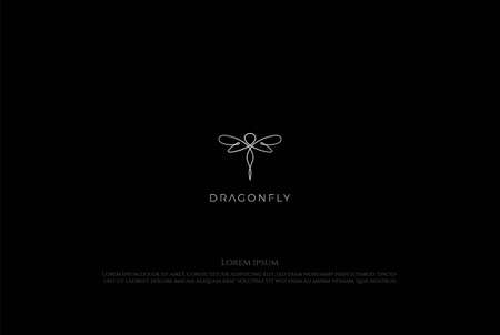 Simple Minimalist Dragonfly Line Outline Logo Design Vectorのイラスト素材