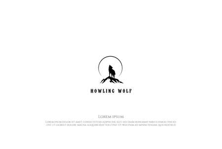 Mountain Rock Stone with Howling Wolf and Moon for Outdoor Camping Adventure Logo Design Vectorのイラスト素材