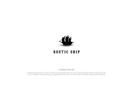 Vintage Retro Rustic Sailing Ship Silhouette Logo Design Vectorの写真素材