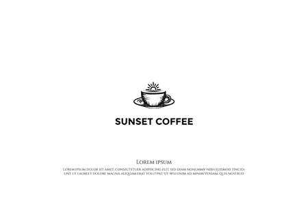 Vintage Retro Sunrise Morning with Coffee Mug For Cafe Bistro Restaurant Logo Design Vectorの写真素材