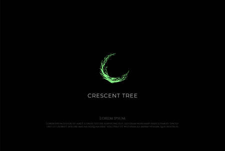 Green Crescent Moon Tree Roots Logo Design Vectorのイラスト素材