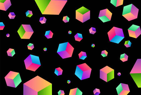 Black Dark Background with Colorful Square Cube Box for Business Presentations Flyers Posters and Screen Web Wallpaperのイラスト素材
