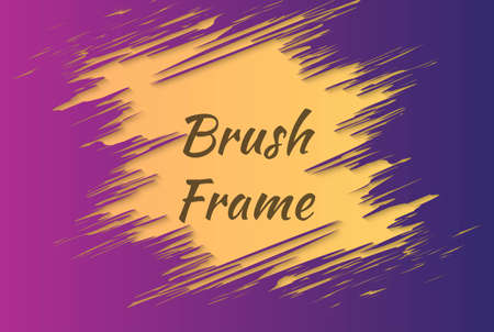 Violet Grunge Background with Yellow Brush Paint Ink Stroke Frame. Vector illustrationのイラスト素材