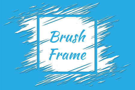Blue Grunge Background with White Brush Paint Ink Stroke Over Square Frame. Vector illustrationのイラスト素材