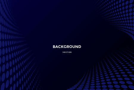 Dark Blue Dynamic Abstract Vector Background with Wave Dots Pattern. Trendy 3d cover of business presentation banner for sale event night party. Fast moving soft shadow dotsのイラスト素材