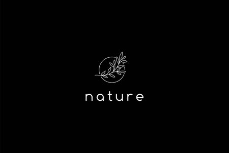 Simple Minimalist Elegant Nature Leaf Line for Beauty Wellness Cosmetic Product Logo Design Vectorのイラスト素材