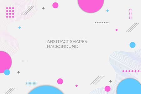 Simple Minimalist Abstract White Blue and Pink Wave Memphis Background with Simply Curve Lighting Element. Vector Illustrationのイラスト素材