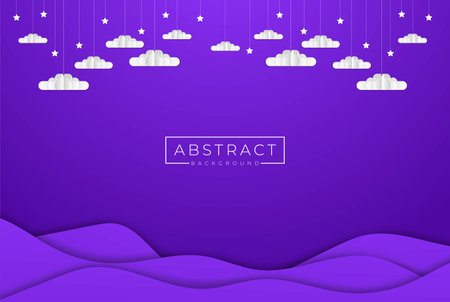 Violet Liquid Sky with Paper Cut Clouds and Star Background. Vector Illustrationの写真素材