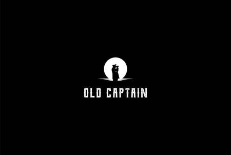 Sunrise Sunset Ocean with Old Ship Captain Silhouette Logo Design Vectorのイラスト素材
