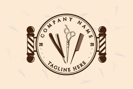 Vintage Retro Razor Scissor and Comb for Barbershop Hair Cut Style Badge Emblem Label Logo Design Vectorのイラスト素材