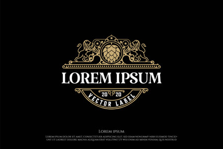 Vintage Luxury Hop Lion Crest for Craft Beer Brewing Brewery Design Vectorのイラスト素材