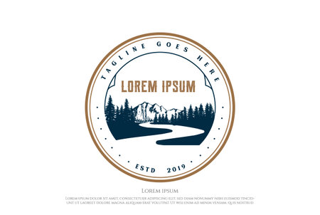 Vintage Retro River Creek Mountain Pine Cedar Spruce Tree Forest Lgo Design Vectorのイラスト素材