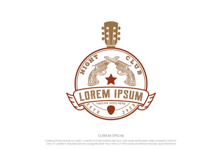 Country Guitar with Gun for Music Western Vintage Retro Saloon Bar Cowboy  Design Vectorのイラスト素材