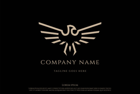Golden Elegant Strong Phoenix Eagle Hawk Falcon Bird Line Outline Design Vectorのイラスト素材