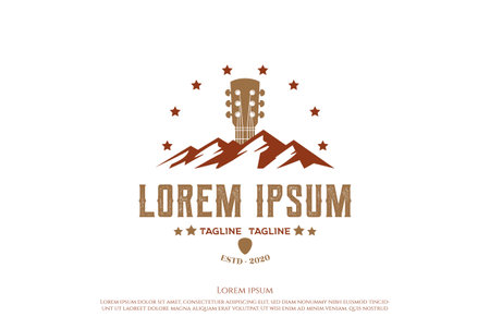 Mountain Country Guitar Music Western Vintage Retro Saloon Bar Cowboy Design Vectorのイラスト素材